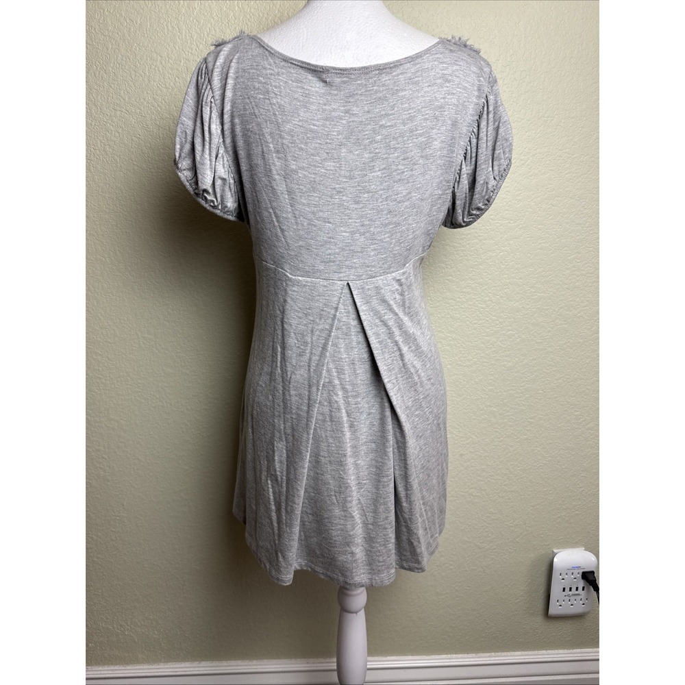 Gemstone Top T-Shirt Short Sleeve Gray Tunic Size S Pleated Decorative Neckline - Picture 3 of 6